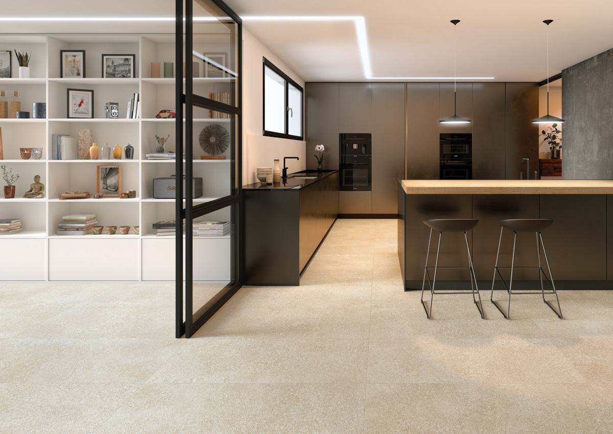 Apavisa porcelain stoneware warm floor in beige tones