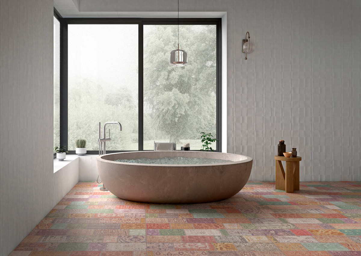 non-slip bathroom floor in modern colours and porcelain tiles