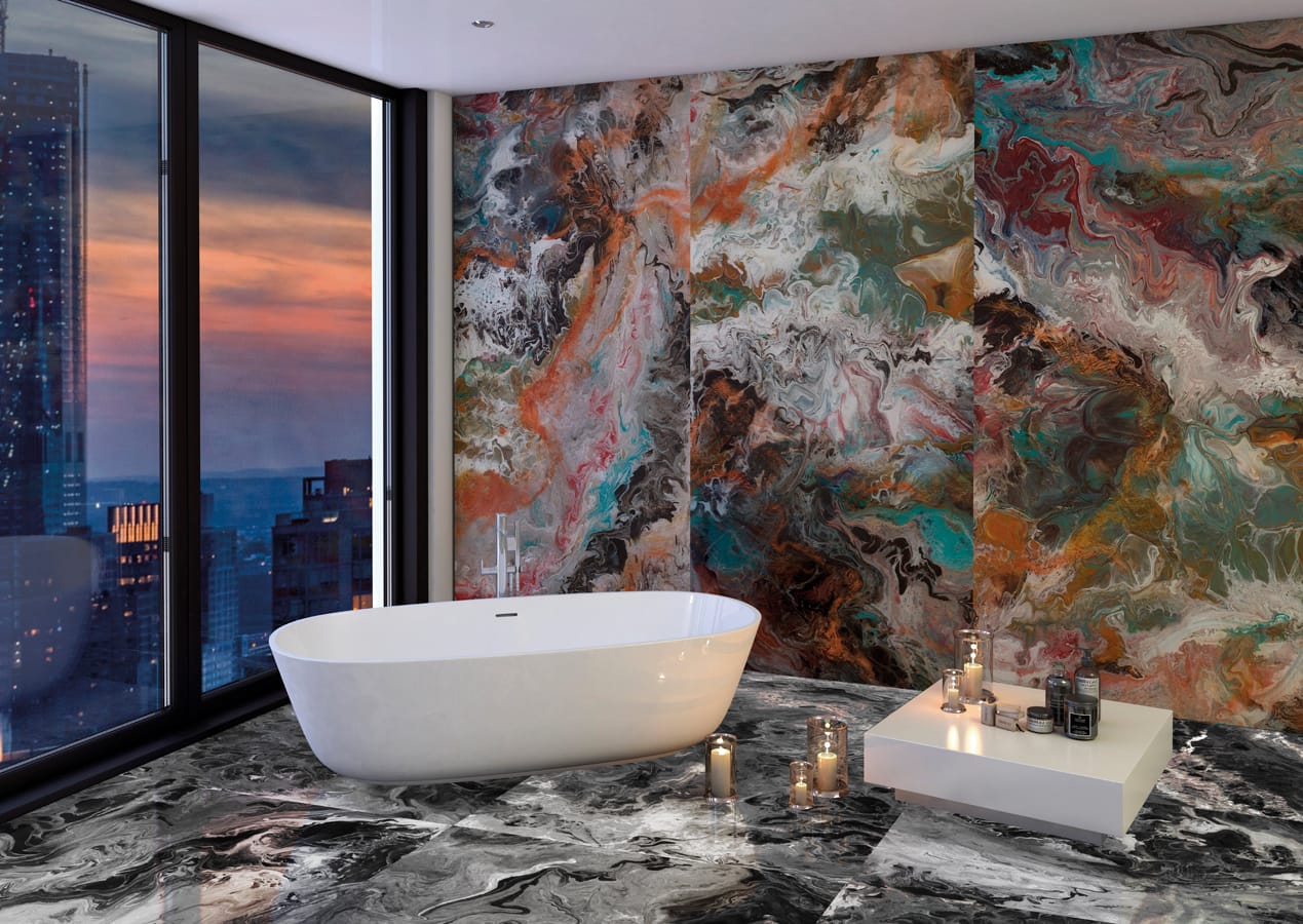 Resins porcelain tiles