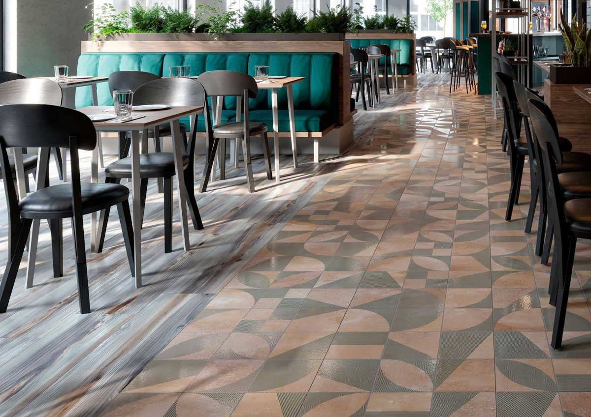 rustic terracotta effect floor with relief