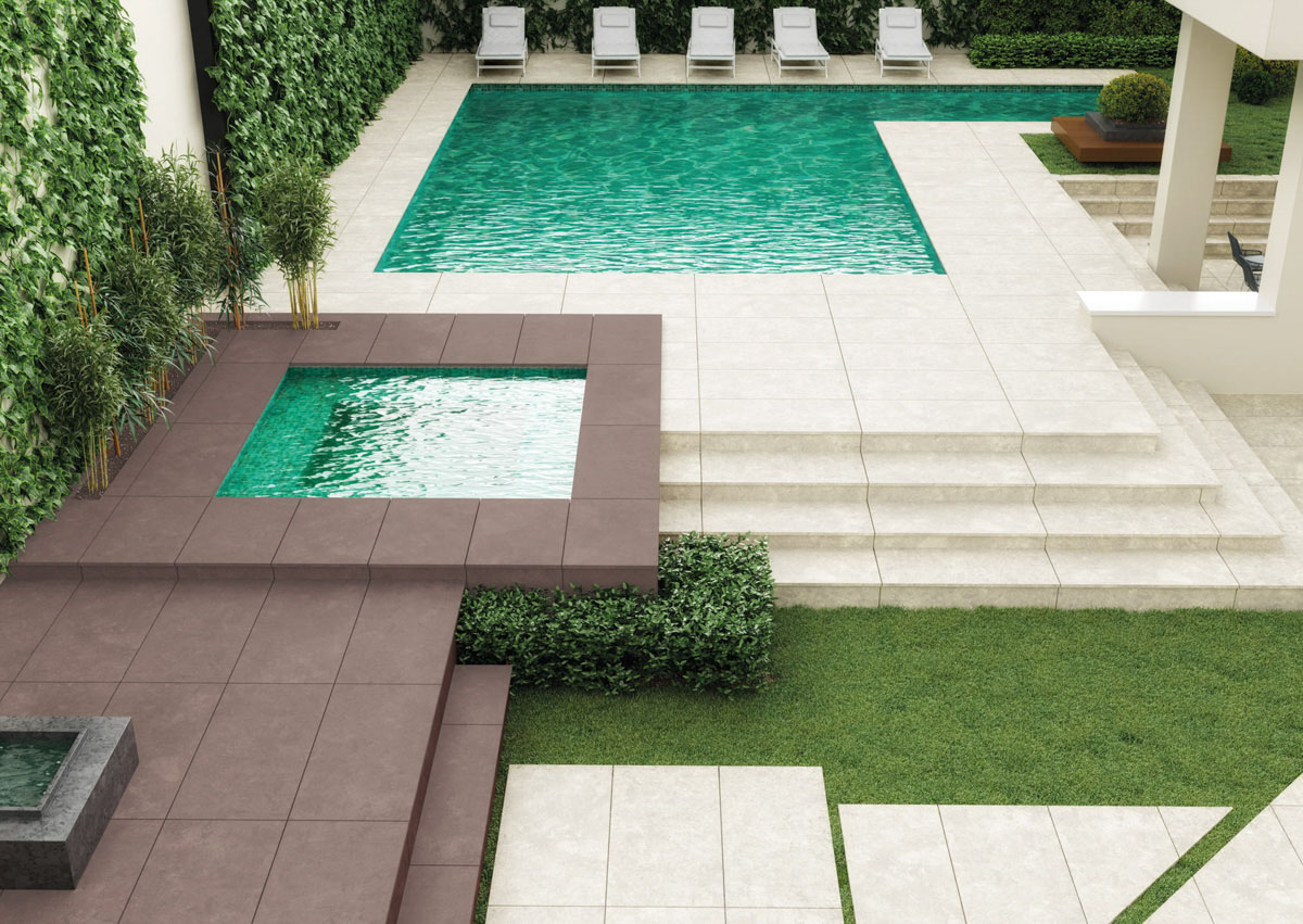 piscina moderna con suelo porcelanico