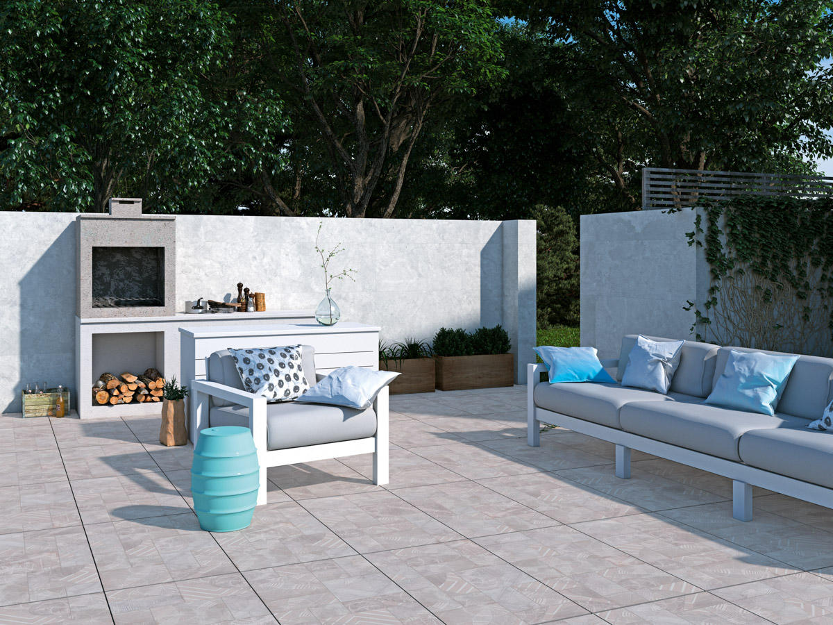 terrace with thick porcelain tile floor with small relief