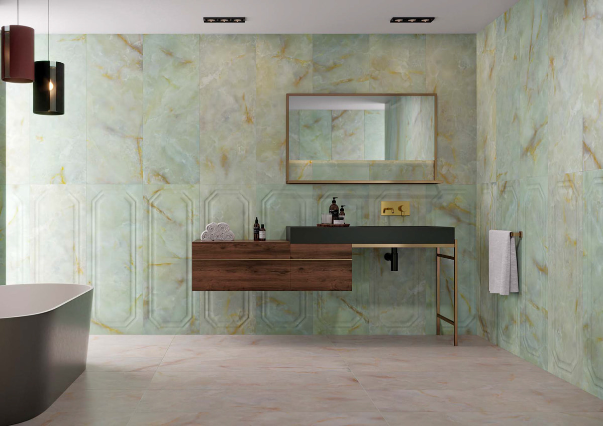 porcelain stoneware in shades of green by Apavisa