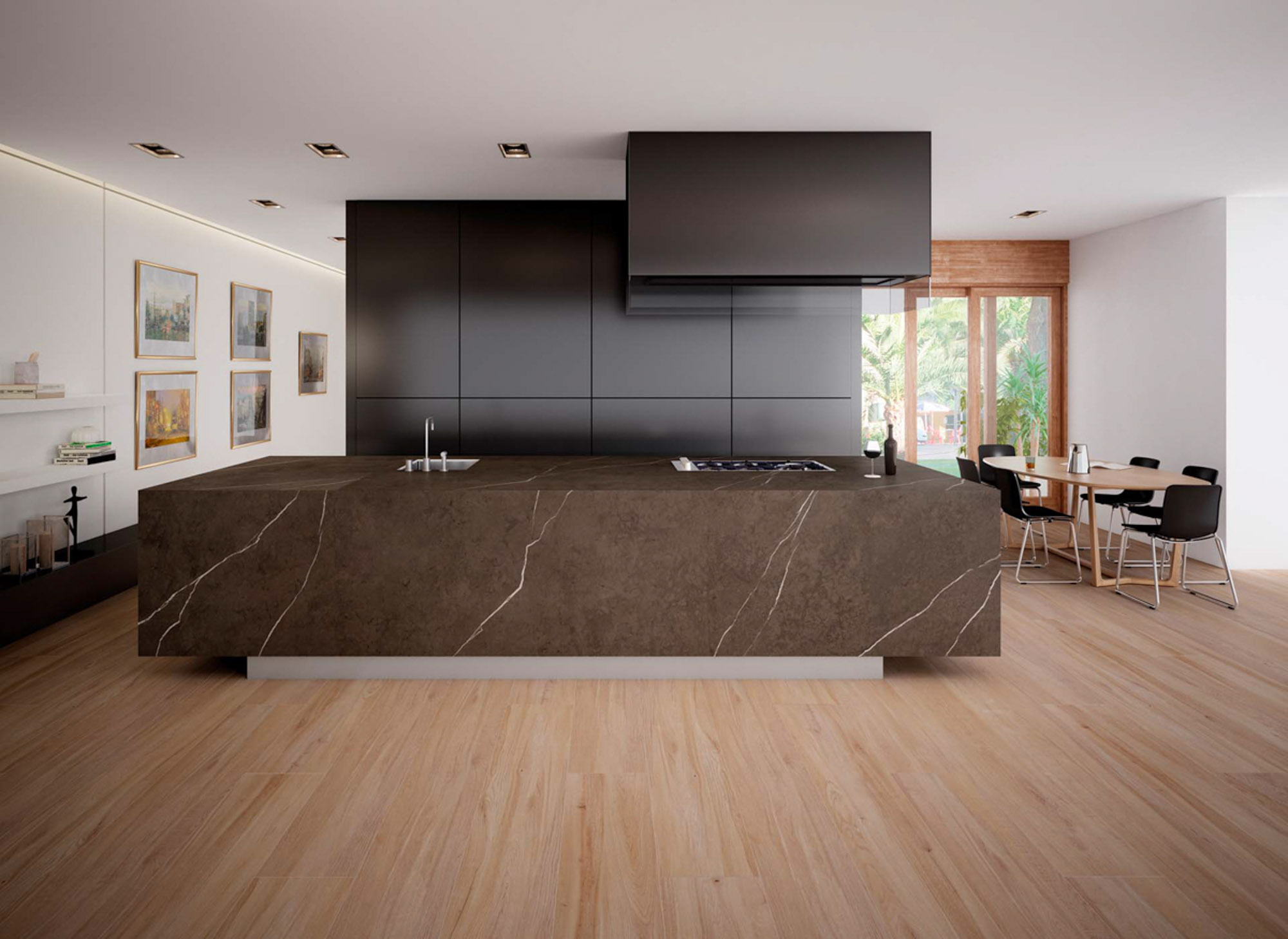 Apavisa porcelain countertop in eat-in kitchen