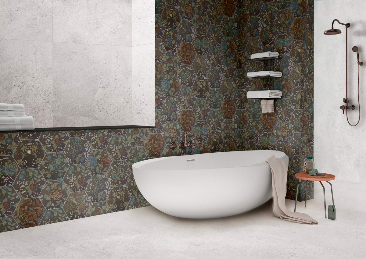 Punto Croce - patterned bathroom floor tiles