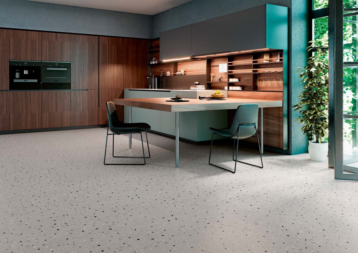 Kitchen with warm and cosy terrazzo floor in the home