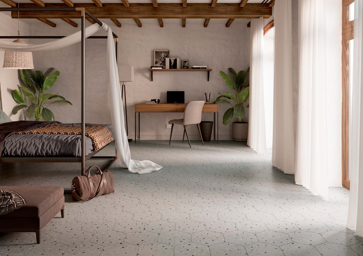 Grey terrazzo floor decoration