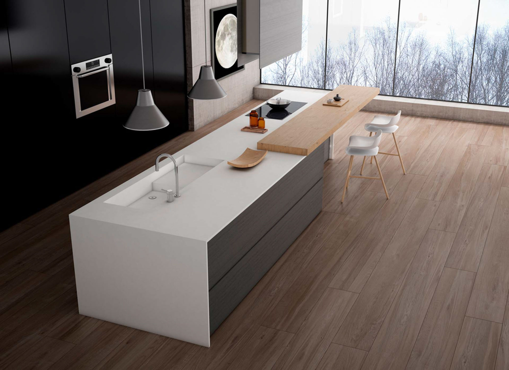 Muebles Cocina Blanco y Gris Cemento 